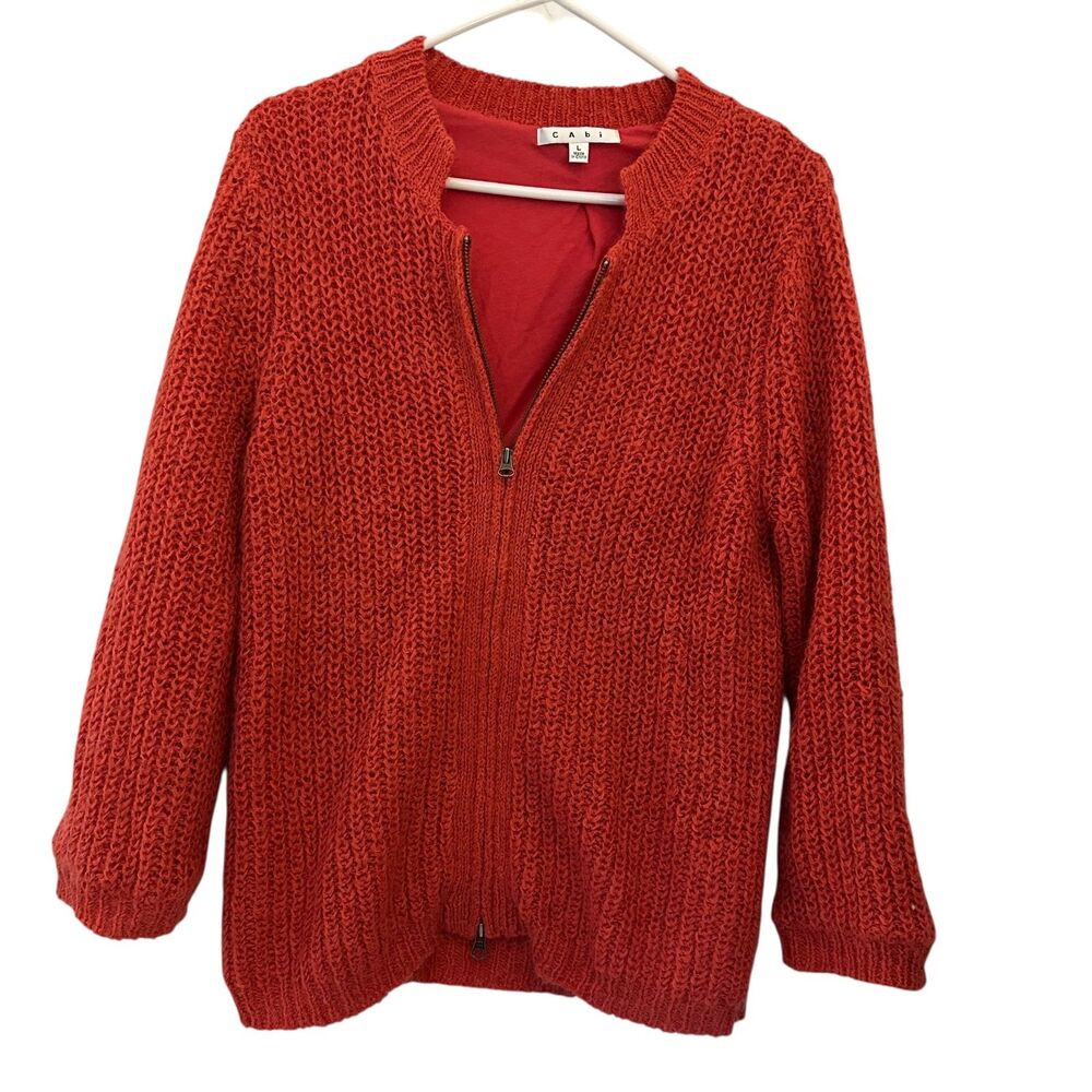 CABI Pink Wool and Mohair Blend Full Zip Lined Cardigan Sweater Size L